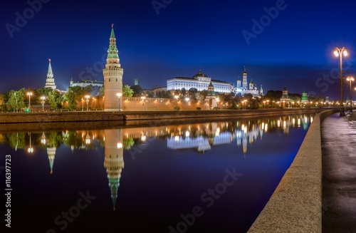 Panorama at night Kremlin in Moscow