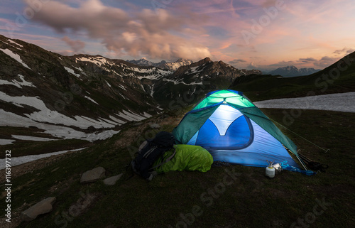 Wild camping during famous trek - Tour du Mont Blanc in French Alps