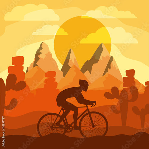 cycling race with beautiful landscape background isolated icon design, vector illustration  graphic 