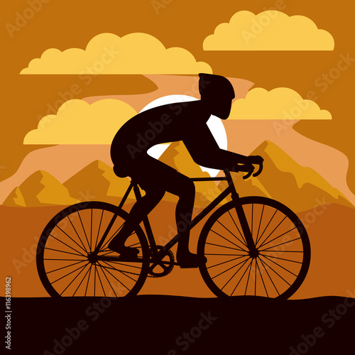 cycling race with beautiful landscape background isolated icon design, vector illustration graphic 