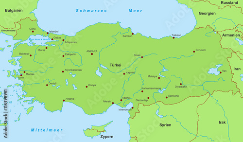 Türkei Karte - Grün (detailliert)