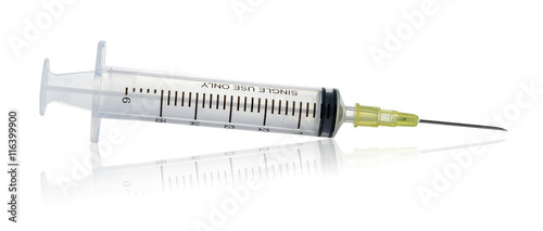 empty syringe for injection on white background photo