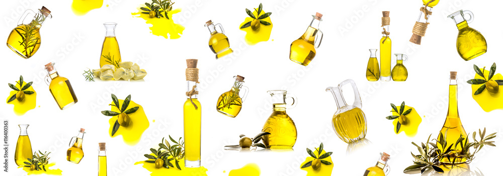Olive oil bottles and jars background Stock Photo | Adobe Stock