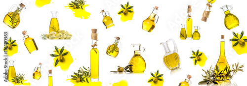 Olive oil bottles and jars background © Maruba