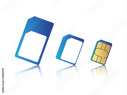 Mobile phone sim card set, standard, micro and nano sim card, vector illustration