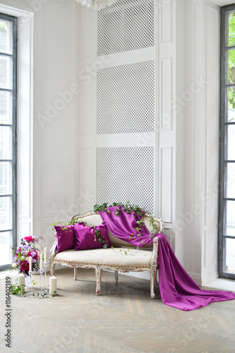 sofa decorating with flowers and cloth