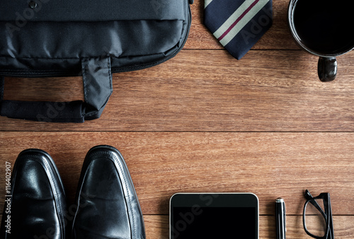 men accessories on old wooden background, Business themes