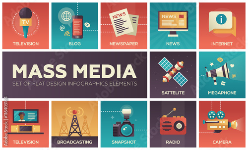 Mass Media line design icons set