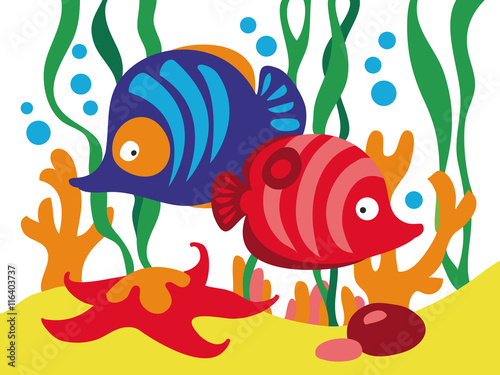 Two cute cartoon fishes under the sea.