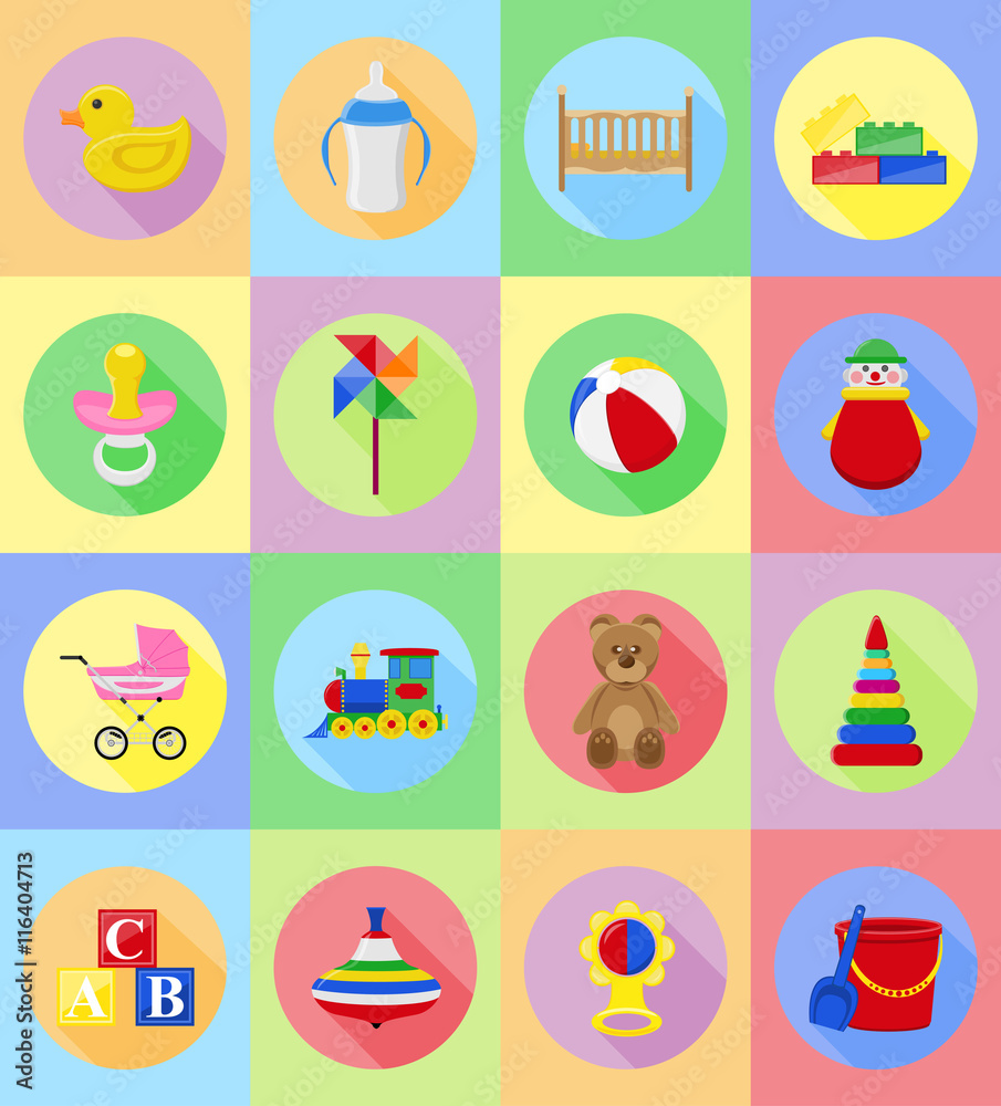 baby toys and accessories flat icons vector illustration