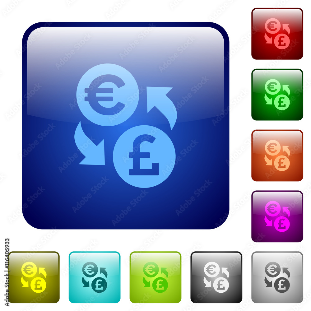 Color Euro Pound exchange square buttons Color Euro Pound exchange square buttons