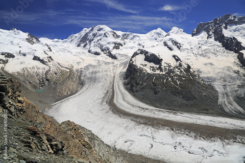 The Gorner Glacier (Gornergletscher) in Switzerland, second largest glacier in the Alps, Europe