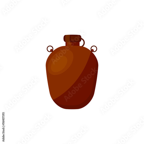 Flask with water in a flat style for camping, hiking or travel. Drink bottle. Vector illustration.