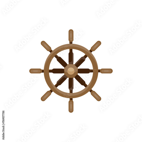 Ship steering wheel in a flat style. Sailing, travel. Sailboat, sea holidays. Vector illustration.