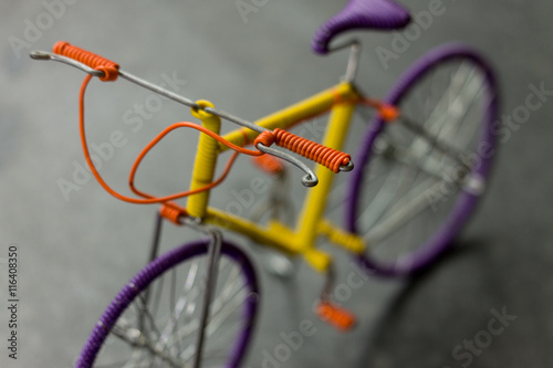 close up of handmade wire frame model bike