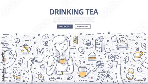 Drinking Tea Doodle Concept