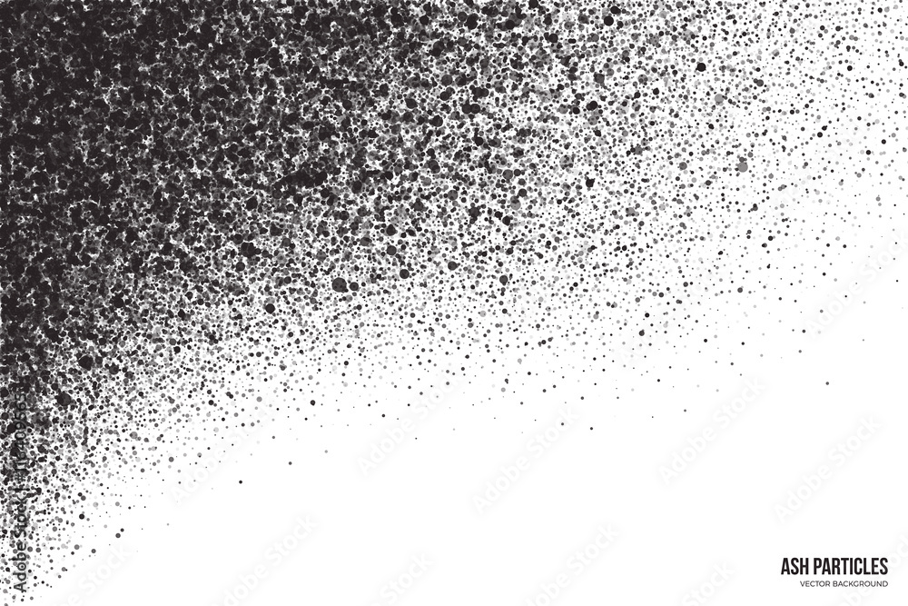 Abstract vector dark gray round ash particles on white background ...