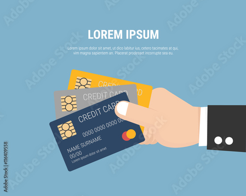 Hand holding credit card - Flat style