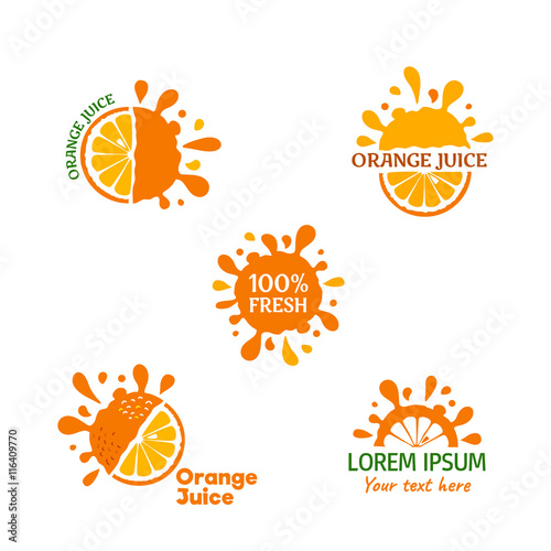 Orange juice logo set. Vector illustrations on white background.