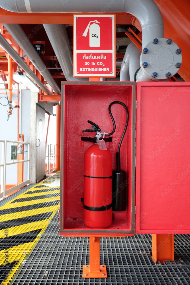 fire extinguisher on oil and gas platform. Stock Photo | Adobe Stock