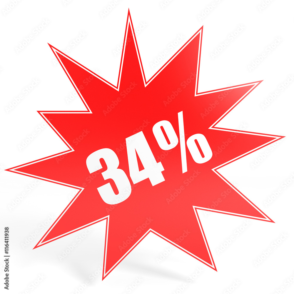 Discount 34 percent off. 3D illustration.