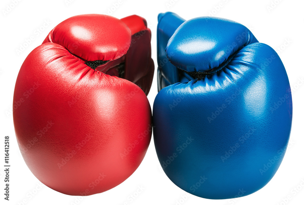 leather boxing gloves blue and red
