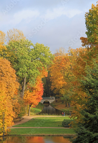 picturesque autumn scenery of park in Warsaw