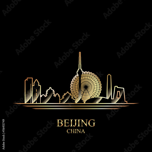 Gold silhouette of Beijing on black background