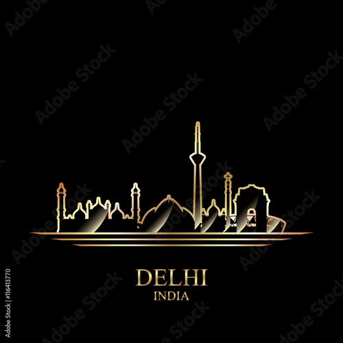 Gold silhouette of Delhi on black background