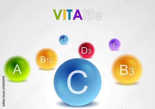 Vitamins colorful balls vector background