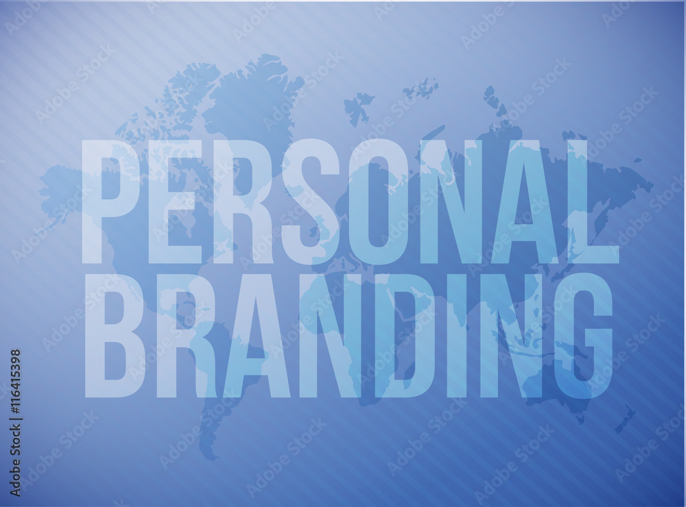 personal branding sign over a world map background