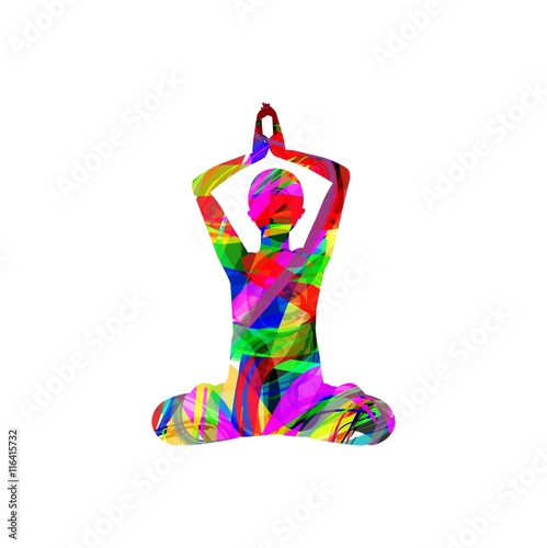 Vector illustration of silhouette practicing yoga, meditating in Lotus Pose