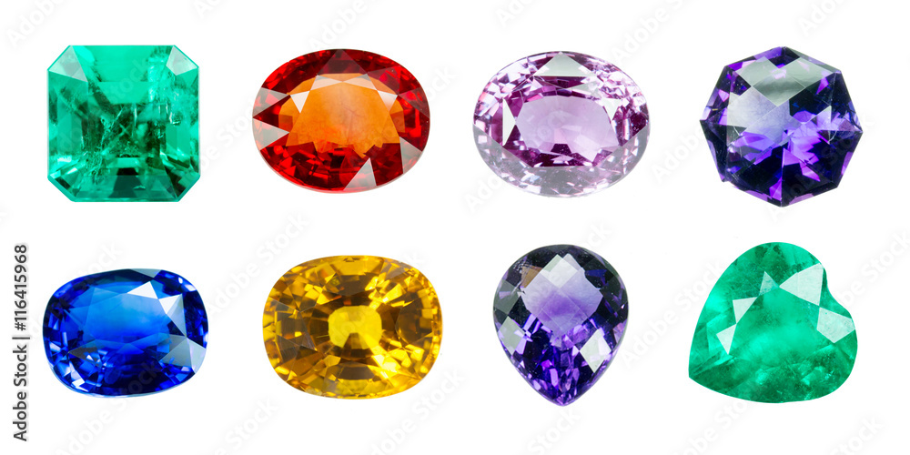 Fototapeta premium Bright gems isolated on white background