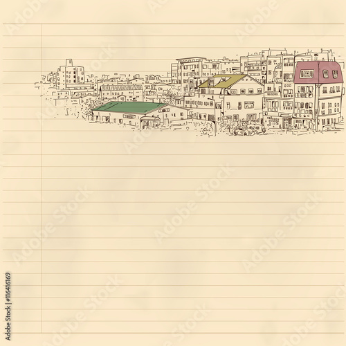 distant cityscape drawing