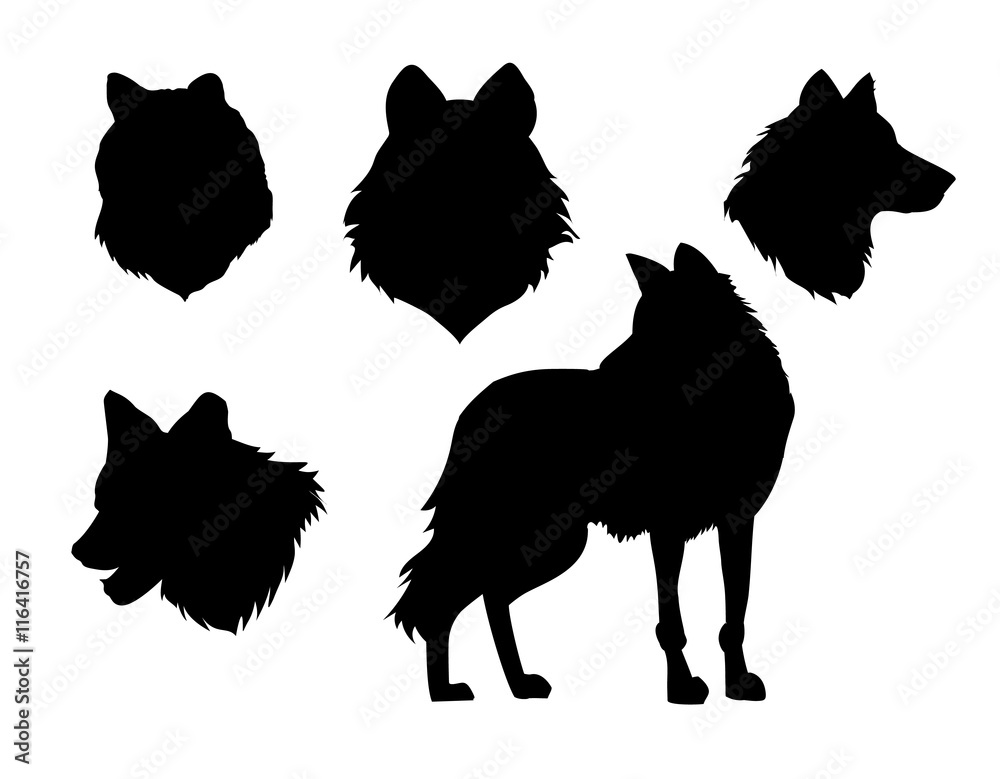 Naklejka premium vector illustration wolf silhouette set on white background