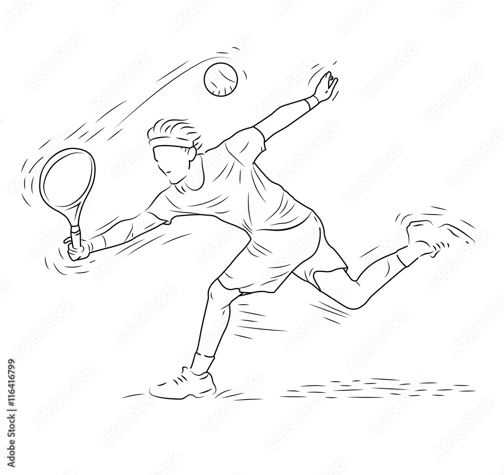 Tennis Player in Action, Tennis Sport Motion, Hand Drawn Sketch ...