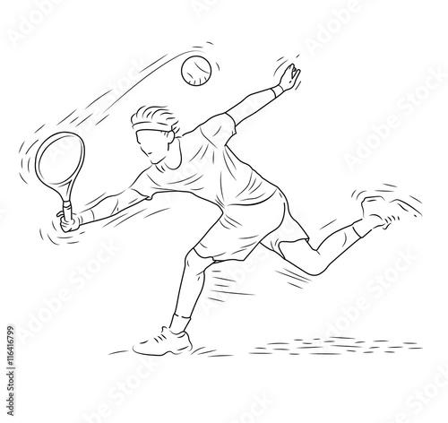 Tennis Player in Action, Tennis Sport Motion, Hand Drawn Sketch