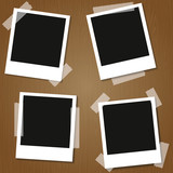 four Retro blank photography with a black place for your image in a photo album page. photo frame with shadow. Vector illustration