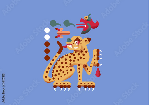 aztec pattern for chocolate package design with jaguar on brown,
