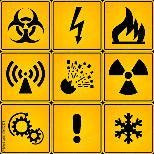 Set of square Warning Hazard Signs