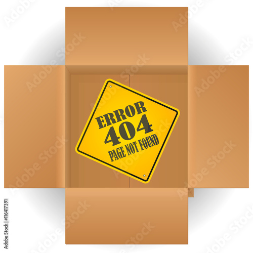 Cardboard Top View with the sign of the error 404 page not found