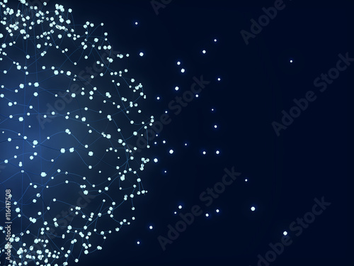 Abstract sphere with connected glowing dots and lines. Global communication social network concept, digital connections. Digital data visualization. Technology background. 3d planet illustration.