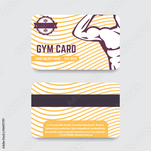 fitness club, gym card design with strong athlete, vector illustration