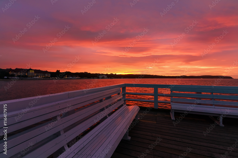 Embankment of sunset on the pier in Sopot, near Gdansk