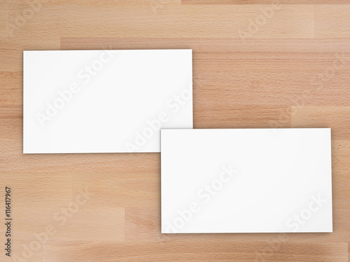 white blank name card front and back on wooden background