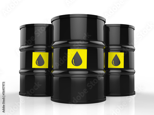 Photography crude oil barrels with yellow label