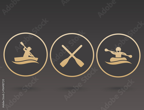 Rowing, kayaking, rafting, canoe, boat, paddle, oars icons