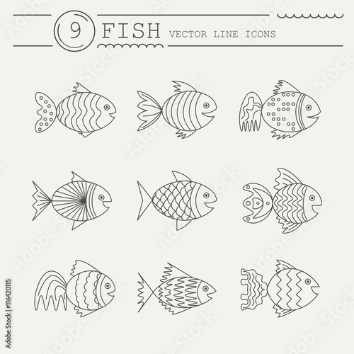 Set of icons with fish. Vector