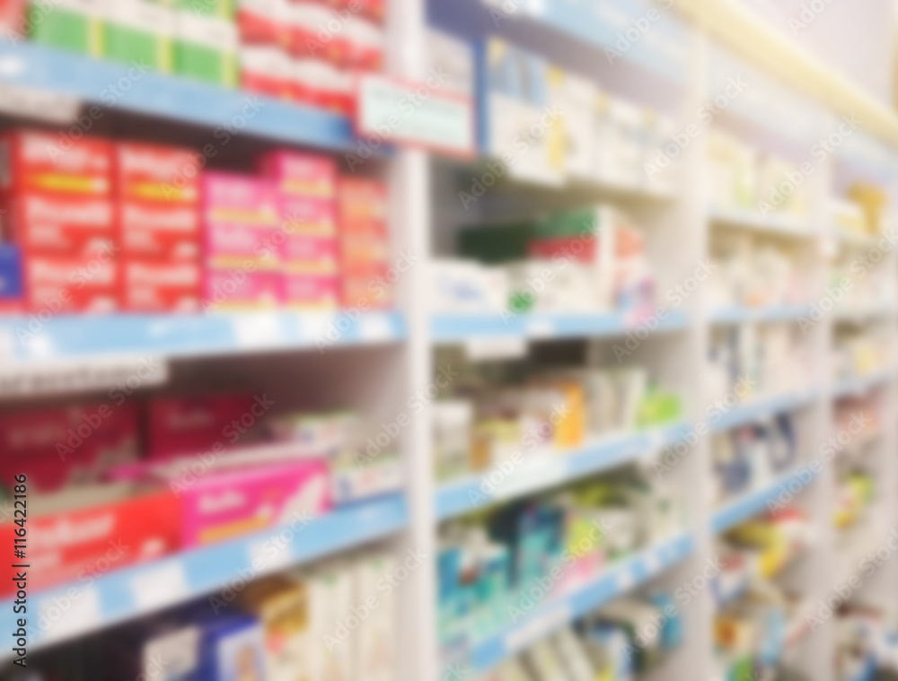 Blurred pharmacy store