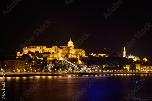 Budapest Castle at night from danube river  Hungary
